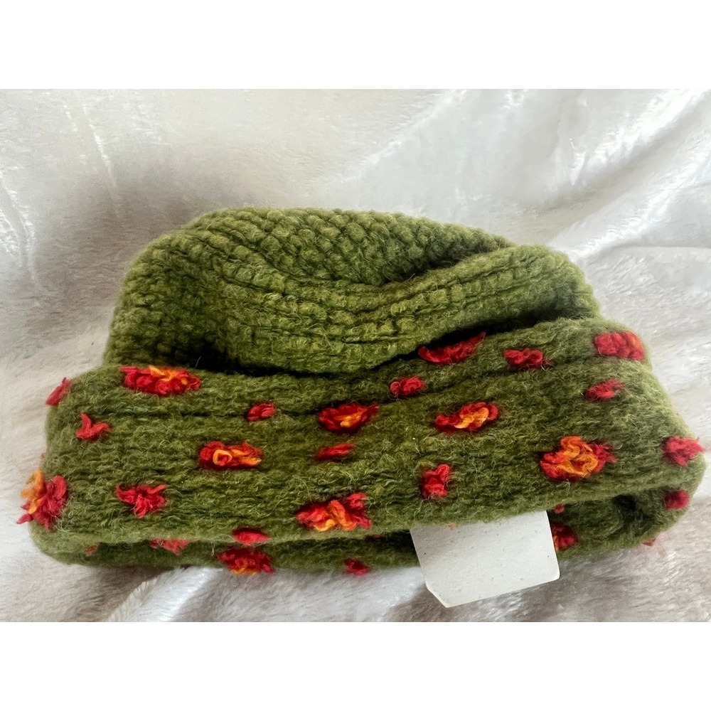 Pillbox Hat Green Wool Felt Munki‎ Munki Kids M Floral Textured USA